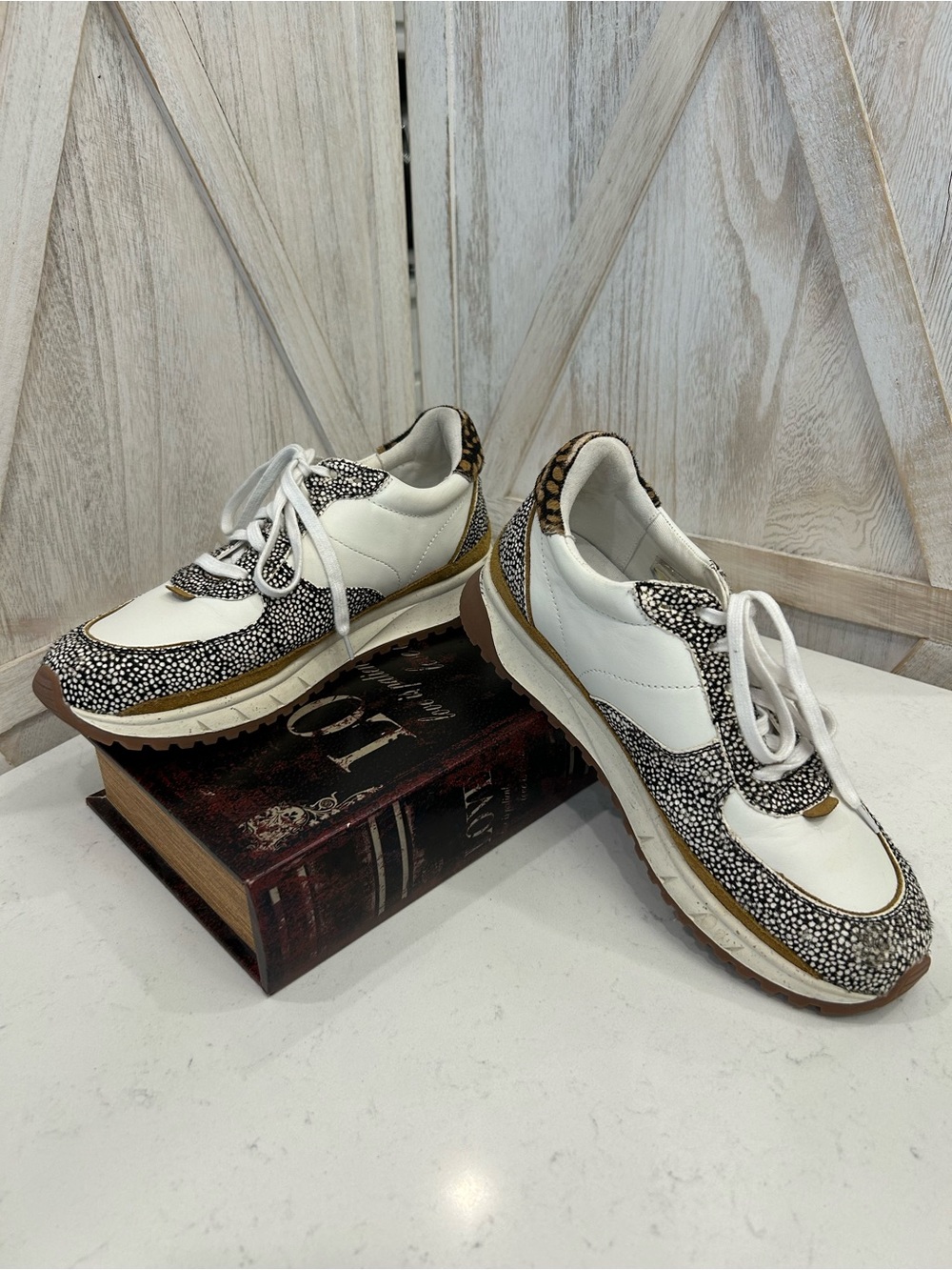 Madewell Leather White Sneakers with Animal Print Accents